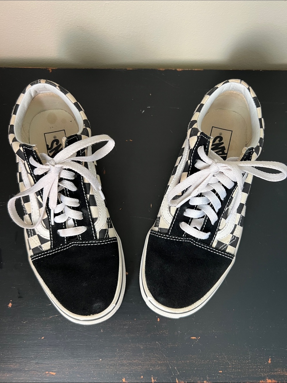 Vans Black & White Checkerboard Low-Top suede Sneakers size 7.5